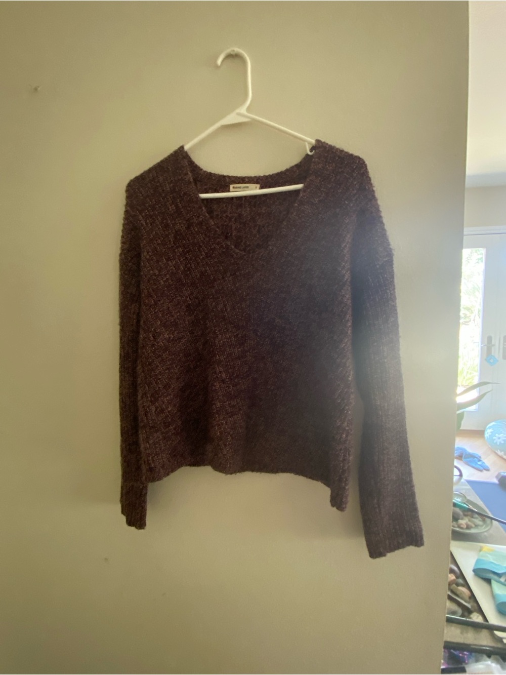 Marine Layer V-Neck Sweater in Deep Plum Heather